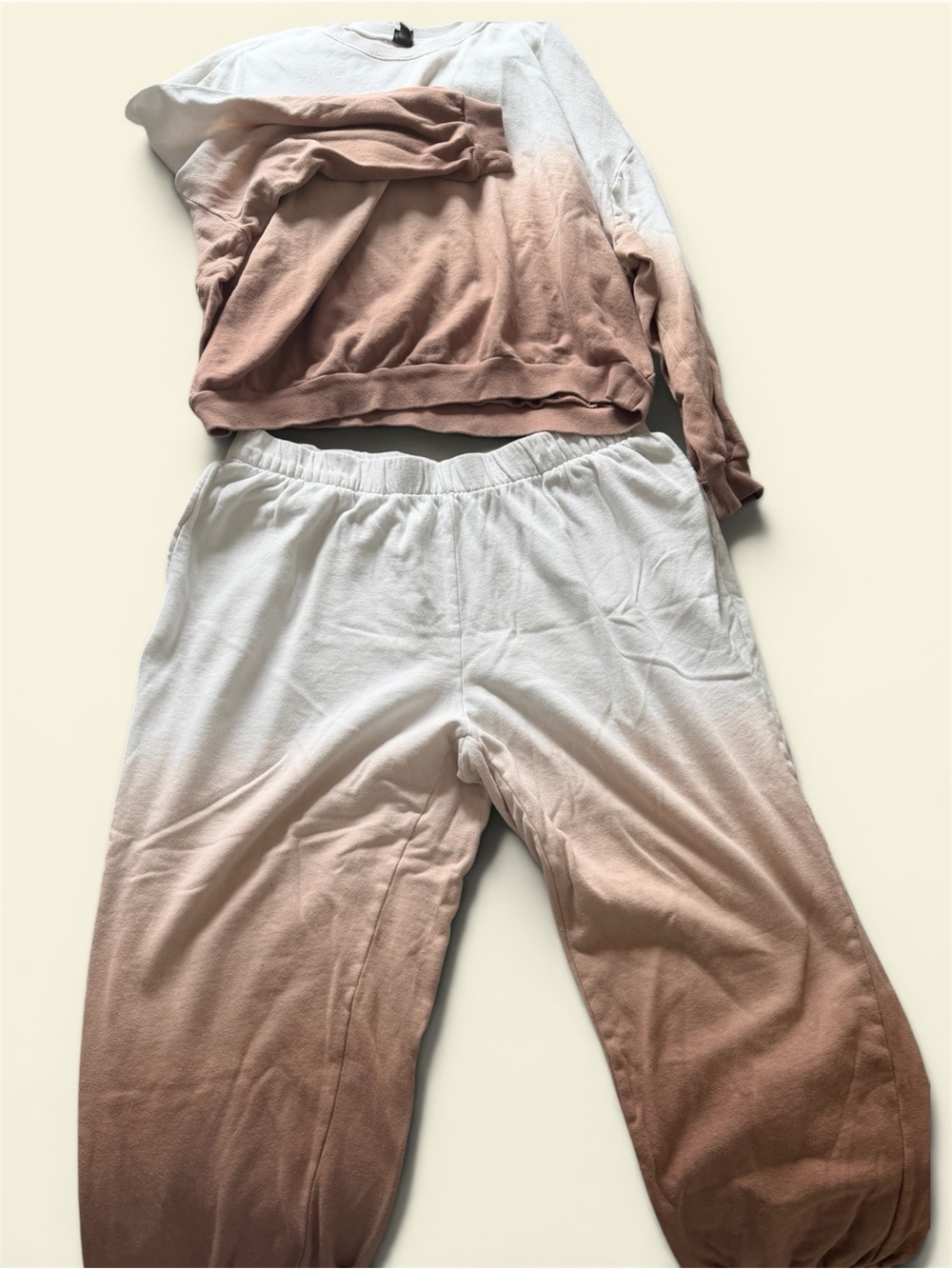 Wild Fable Two-Piece Dip-Dye Crop Lounge Set in Cream and beige